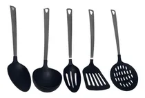 Comprar Kit Utensílios Cozinha Inox Colher Escumadeira Concha Preto