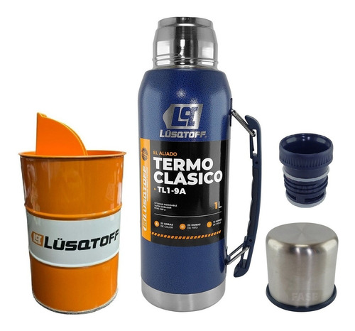 Termo Acero Inox 1 Litro Lusqtoff Azul Frio Calor + Yerbera