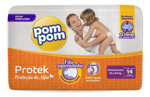 Fralda Pompom Protek Baby Jumbo Grandinhos  14 Fraldas