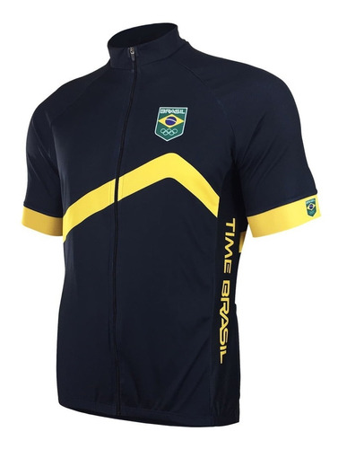 Camisa Ciclismo Barbedo - Raglan Time Brasil - Azul/amarelo