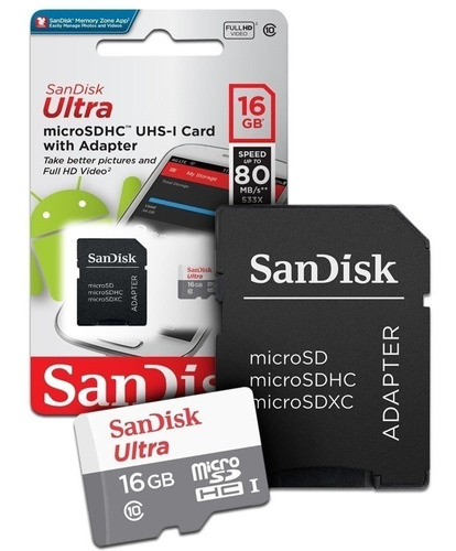 Memoria Sandisk Ultra 16gb 80mb/s Camara Microsd Clase 10