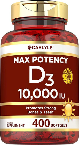 Vitamina D3 10,000 Iu  400 Capsulas Blandas. Carlyle.