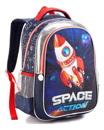 Mochila Costa Escolar Inafntil Menino Space Nasa Astronauta Cor Preto