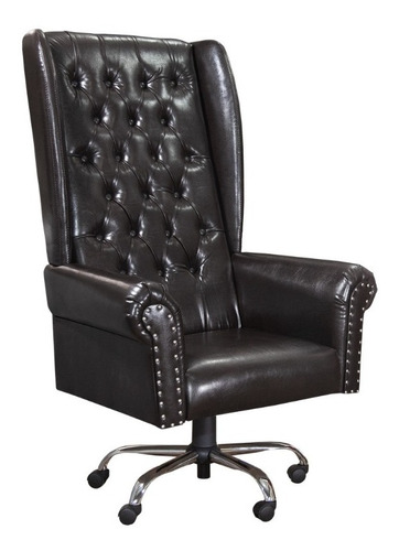 Cadeira de escritório Via Encanto Chesterfield ergonômica  preta com estofado de couro sintético