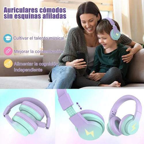Violeta Con Luz Led Auriculares Gamer Inalámbricos Emuael Wgyp-104 Violeta Para Niños 45h