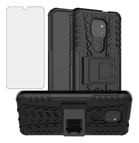 Funda Negra Soporte + Protector Para Moto G9 Play