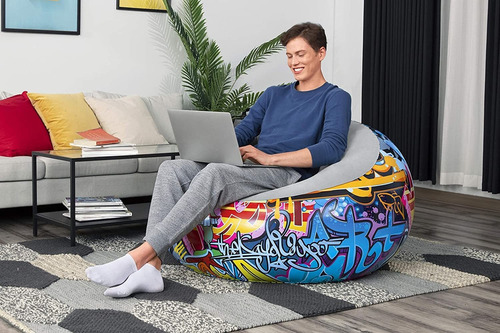 Imagen 2 de 8 de Mueble Cojín Silla Puff Inflable Diseño Graffiti 1.12mx66cm