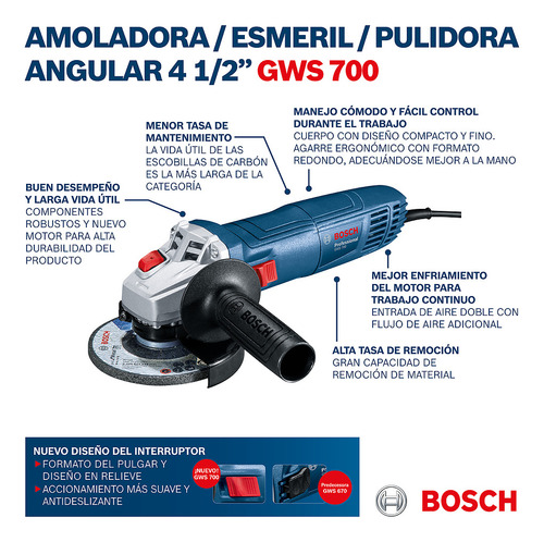 Esmeril Angular Bosch Gws 700 220v 710w Con 5 Discos