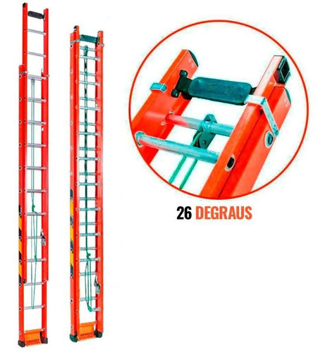Escada Fibra De Vidro 26 Degraus 5,40 X 9,60m Ef5.4 Fibermax Cor Laranja