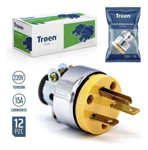 Enchufe Metálico Macho 2 Polos + Tierra 15amperios Troen125v