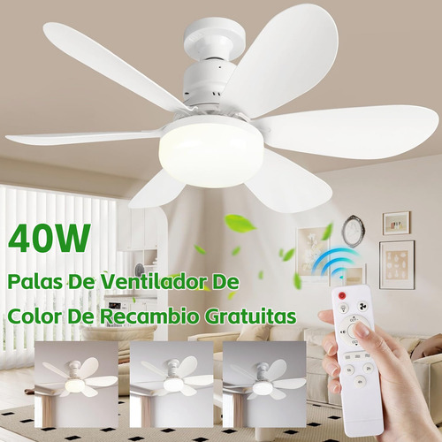 Lámpara De Ventilador Luz Led, E26/e27 Ventiladores De Techo Con Control Remoto, 40w Luz De Ventilador Con Foco Led, 52cm