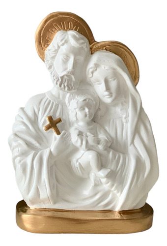 Sagrada Família 20 Cm Manto Branco Detalhes Em Dourado Gesso