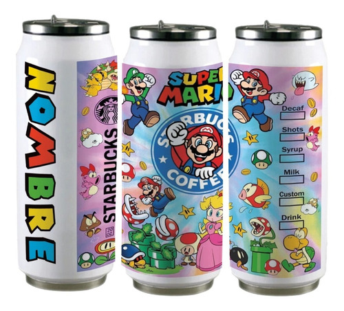 Termo Acero Lata 450 Mario Bros Y Amigos Personalizado Mod1