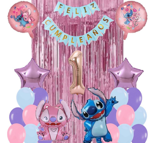 Combo Deco Feliz Cumpleaños Stitch Y Angela 