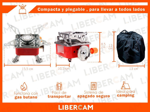 Anafe Cocina Camping Libercam ANAF-200 Pesca Excursiones Portatil Plegable Gas Butano + Funda de Viaje