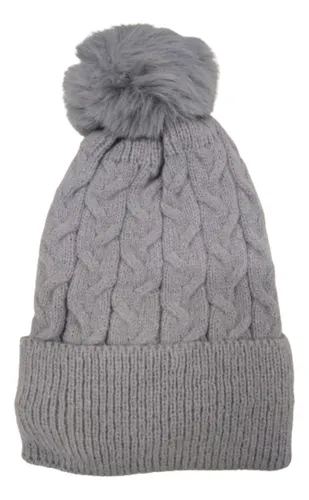 Gorro De Invierno De Dama Abrigo Con Forro Interno Pompón Gris 1