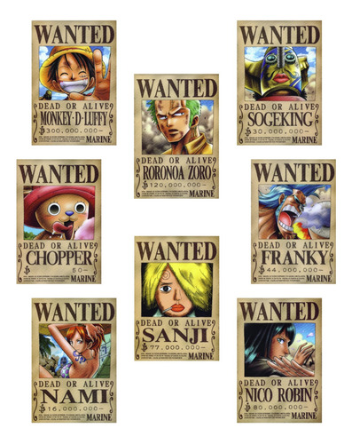 8 Posters One Piece - Wanted 33 X 48 Cm