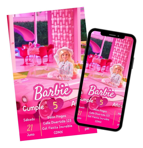 Invitación Cumpleaños Barbie Digital 