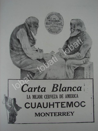 Cartel Publicitario Retro Cerveza Carta Blanca 1909 / 159