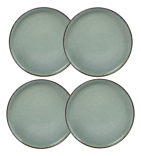 Set X 4 Plato Postre Porcelana Artesanal Filo Envejecid Rust