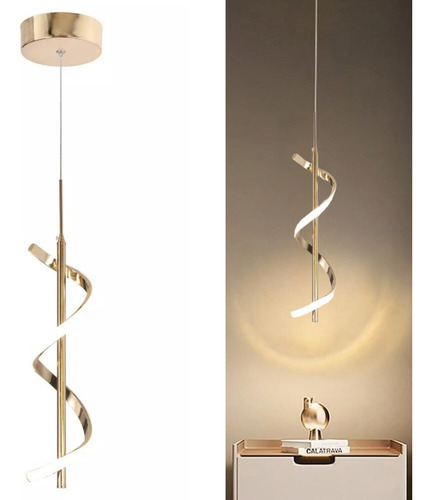 Lámpara Led En Espiral De Adn Moderna Y Lujosa, Color Dorado