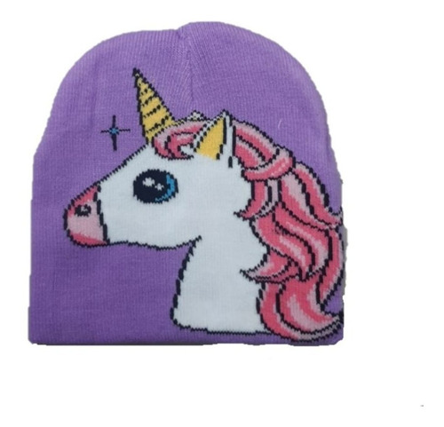 Gorro Tejido Invierno Lila Unicornio Niñas