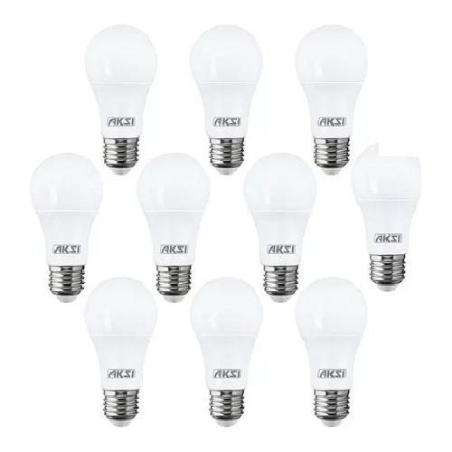 Pack De 10 Focos A19 Led Aksi 9w Luz Blanca Blanco Frío