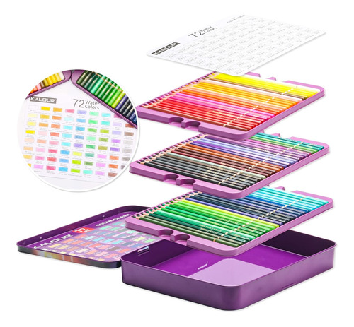 Colores X72 Lapices Premium Kalour Watercolor Lata La Plata