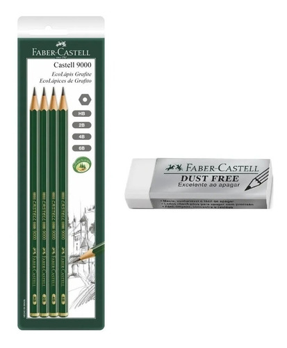 Lápis Grafite Faber 9000 Hb 2b 4b 6b + Borracha Dust Free