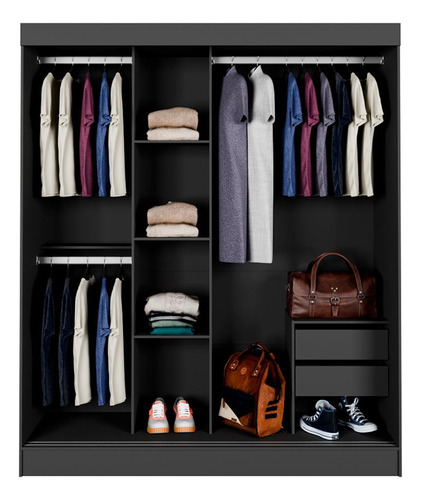Guarda-roupa Casal Com Espelho Paris 3 Pt 2 Gv Preto