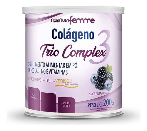 Colágeno Apisnutri Trio Complex3 - 200g - Sabor Frutas Roxas Frutas Negras