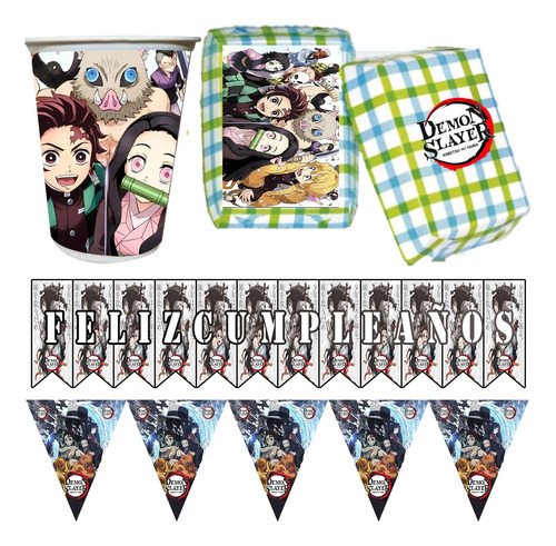 Kit Decoración Cumpleaños Demon Slayer Kimetzu Fiesta Yaiba