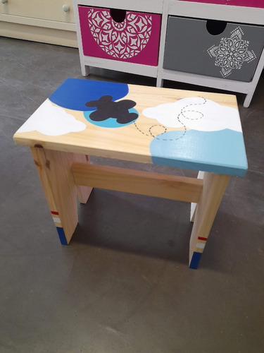Imagen 2 de 4 de Banquito Banqueta Infantil Madera Pintado