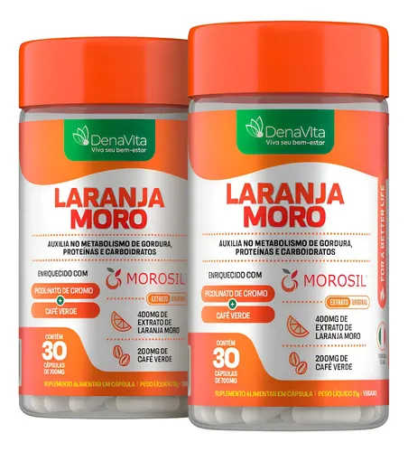 Kit 2x Laranja Moro Morosil + Cromo + Café Verde - Denavita Extrato De Laranja Moro Morosil 30 Cápsulas - Denavita