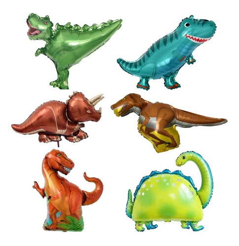 Set 6 Globos Metalicos Dinosaurios Tiranosaurio 12 Pulgadas