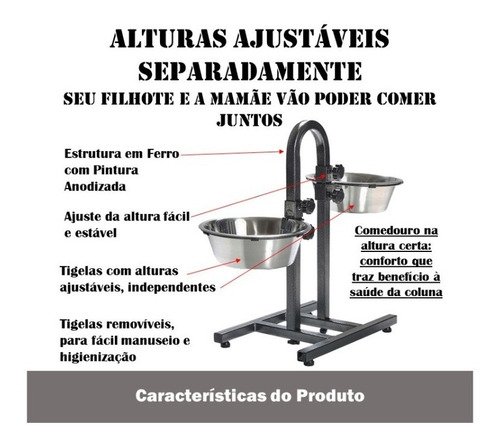 Comedouro Altura Regulável Cachorro/gato Tig. Removível 2,5l