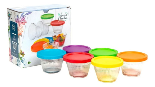 6 Flaneras Refractarias Con Su Tapa Plastico 175ml Colores Blanco