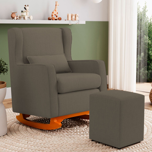 Poltrona Decorativa Descanso Zoe Balanço E Puff Linho Cacau