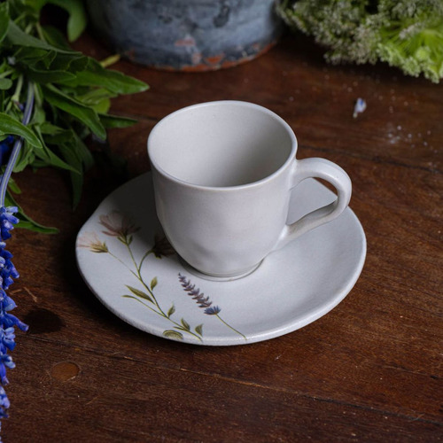 Conjunto Com 6 Xícaras Café Com Pires Orgânico Lavanda 120ml
