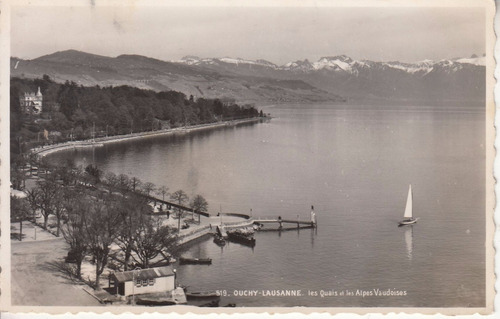 1948 Suiza Postal Fotografia Ouchy Lausanne Muelles Alpes