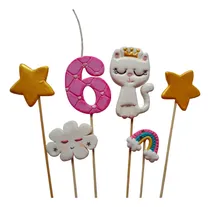 Comprar Adorno Torta Topper Nro. Vela Porcelana Fr Gatita Corona X6