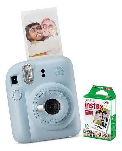 Kit Câmera Instax Mini 12 Com Pack 10 Fotos E Bolsa Azul Cor Cinza