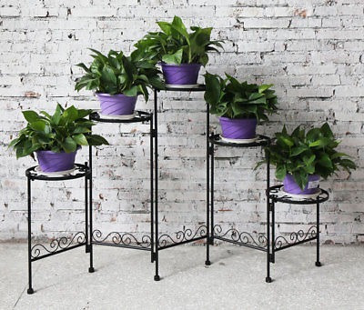 5 Nivel Negro Decorativo Plegable Metal Planta Soporte Flor