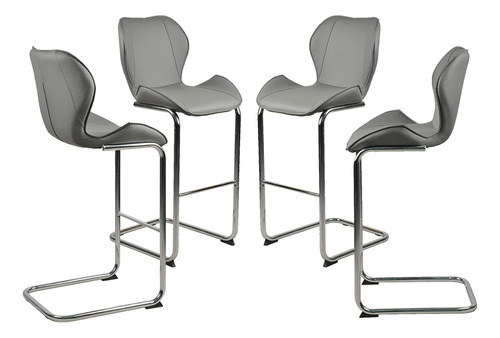 4 Taburete Bar Silla Moda Moderna Pata Metal Para Gris