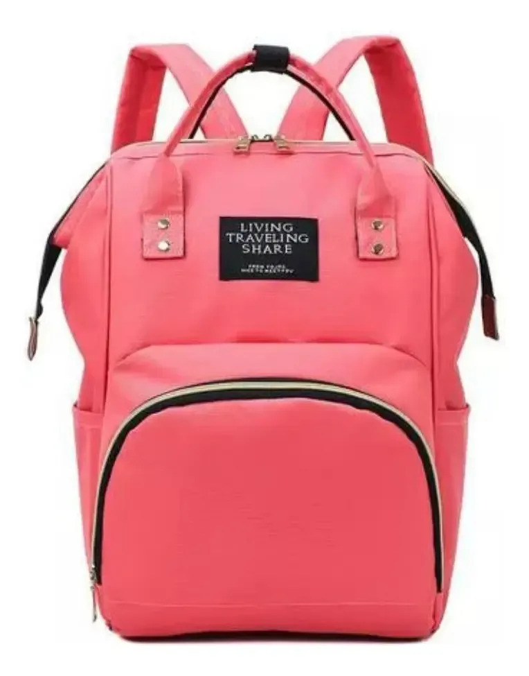 Mochila Maternidade Multifuncional Rosa-escuro com Porta-Mamadeira e Bolsos Térmicos