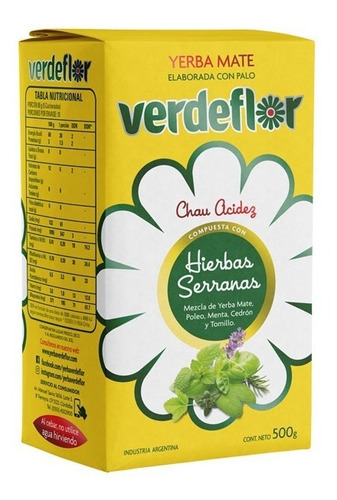 Yerba Mate Verde Flor Hierbas Serranas  500gr 