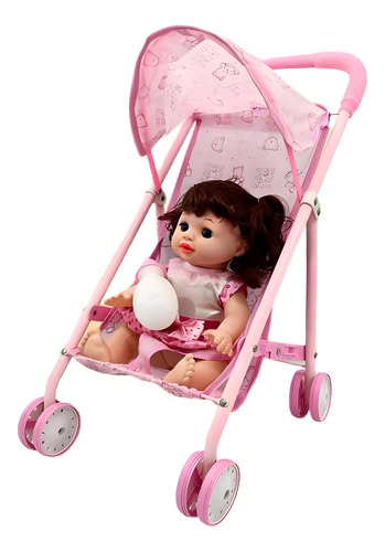 Coche Metalico De Juguete Con Muñeca Incluida Paseo Simple