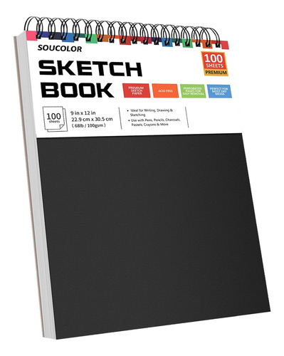 9  X 12  Sketch Book, 1 Pack 100 Sheets Spiral Bound Ar...