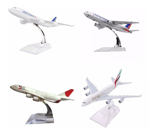 4 Pç Miniatura Aviao Metal Boeing Airbus Varios Modelos 16cm