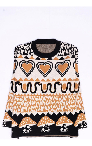 Sweater Estampa Hongos Y Corazones Bohemio Nueva Temporada